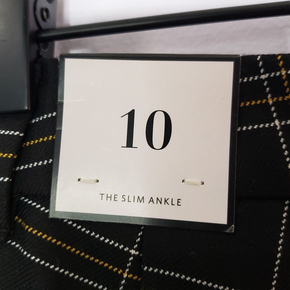 NWT WHBM Slim Ankle Pant Size 10 Black, White, Marigold Plaid - Picture 12 of 14